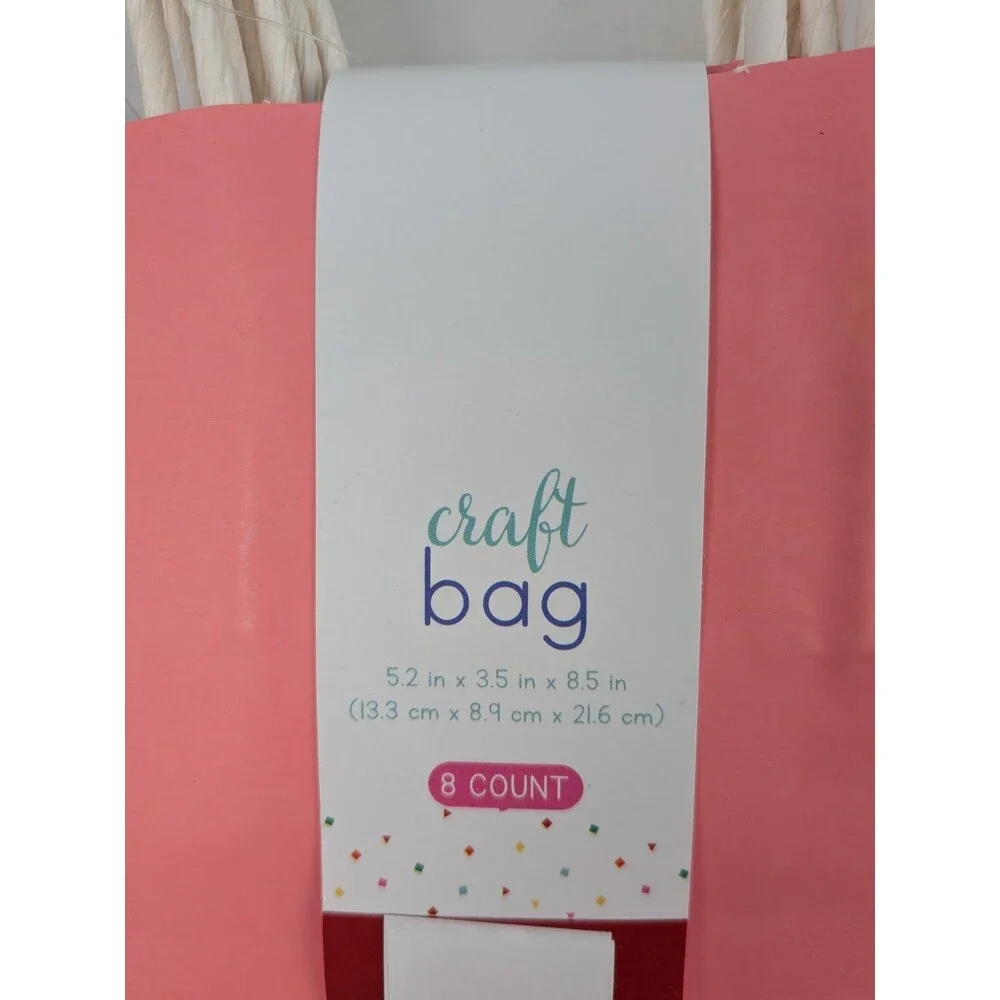 8 Pack Pink Paper Gift Craft Bags With White Twisted Handle 8.5